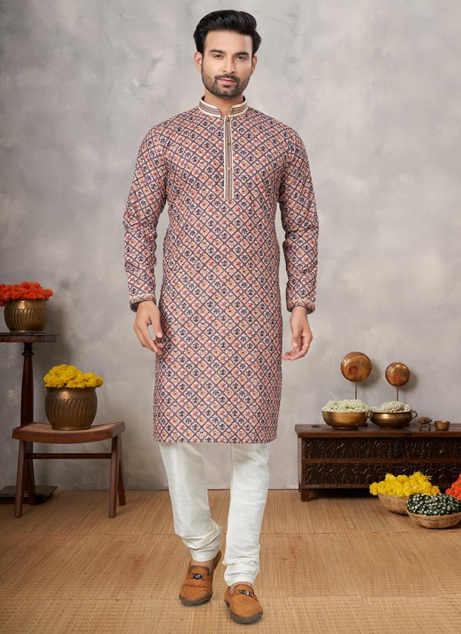 Cotton Light Pink Traditional Wear Digital Printed Kurta Pajama